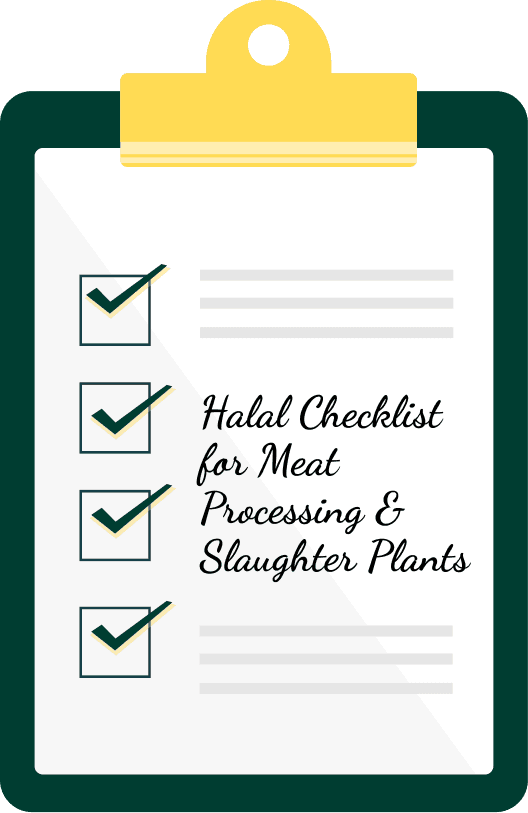 Ilustración de la lista de verificación halal para mataderos y plantas de procesamiento de carne