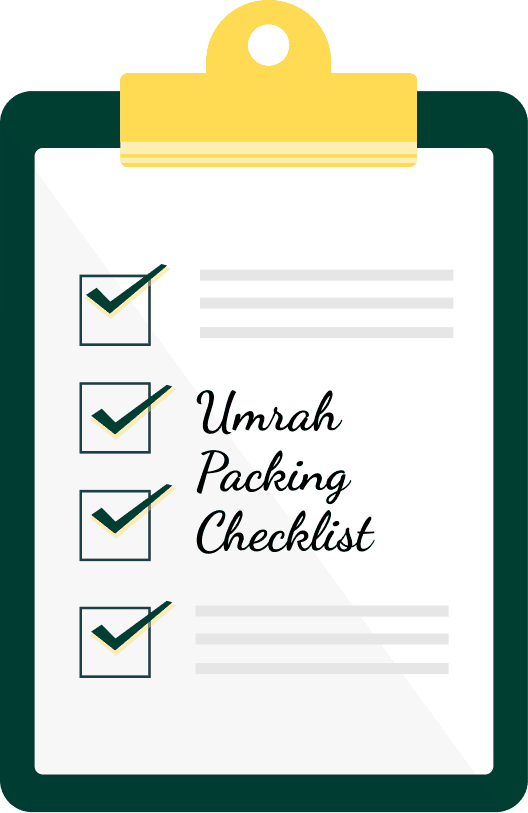 Ilustración de la lista de equipaje para Umrah