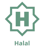 Sello AHF con logotipo textual Halal