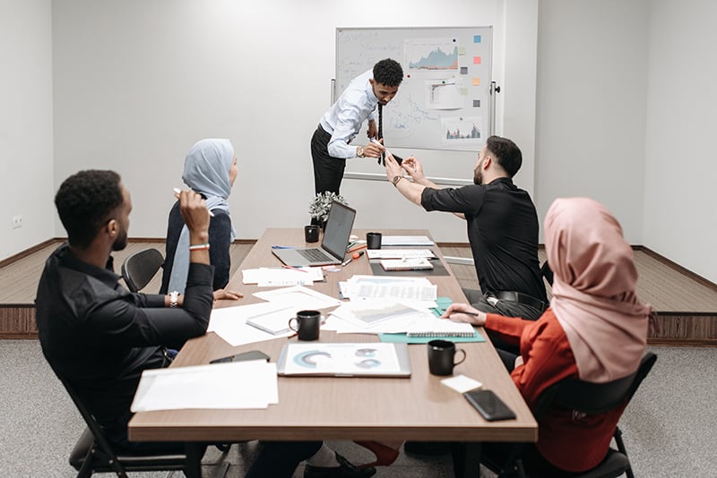 A team discussing a project in a conference room