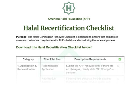 Halal Recertification Checklist - American Halal Foundation